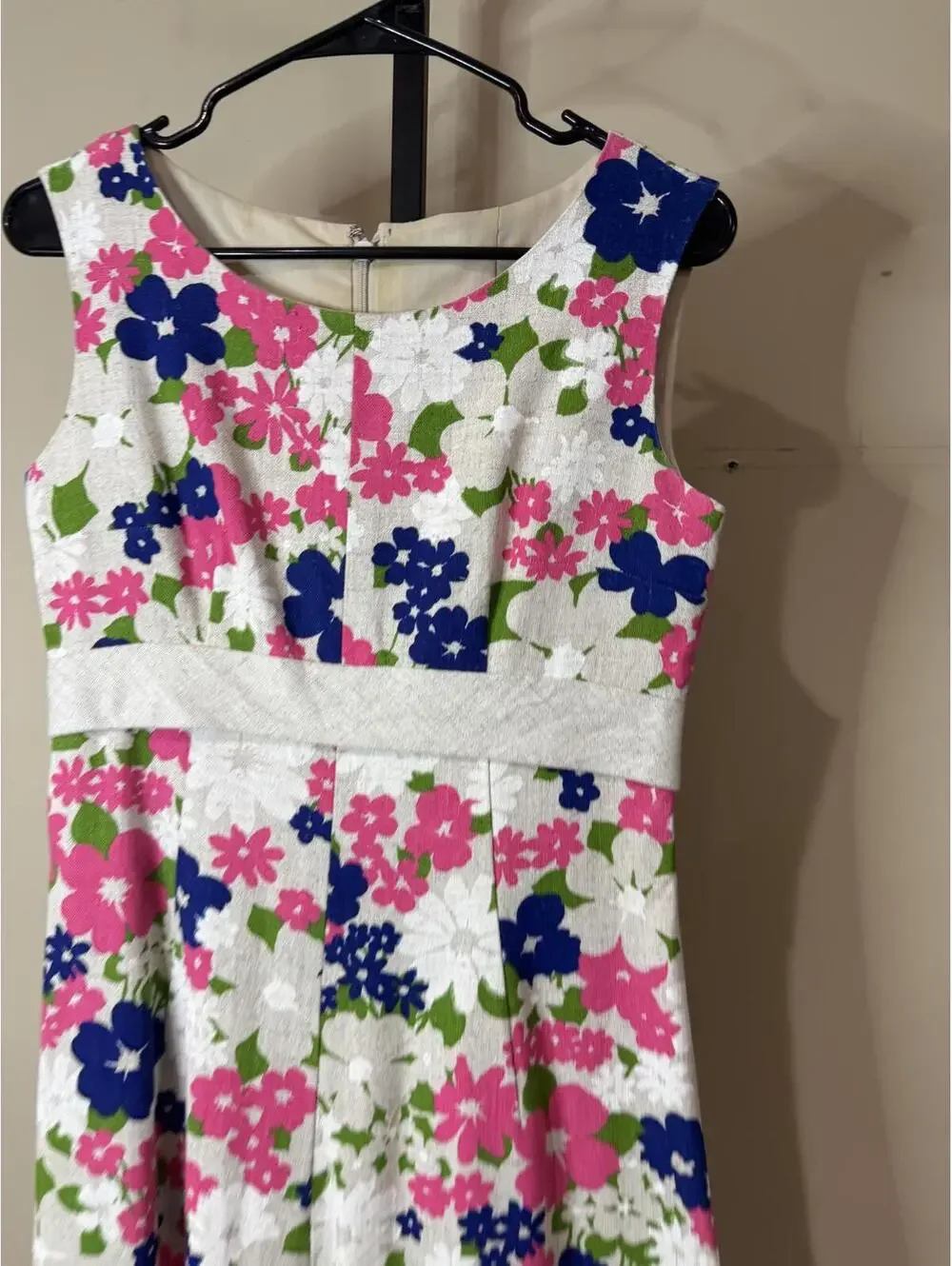 60s Spring Floral Sleeveless A-Line Dress XS